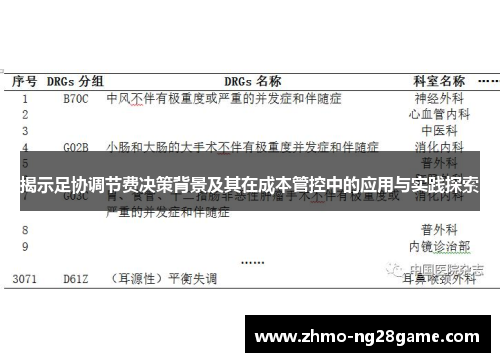 揭示足协调节费决策背景及其在成本管控中的应用与实践探索